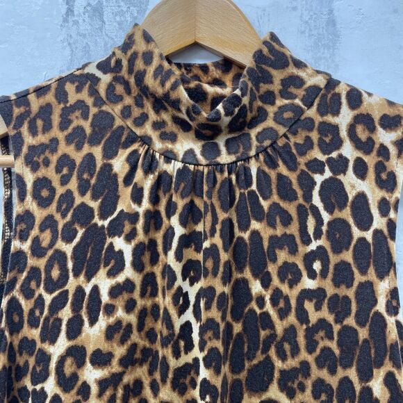 Express Leopard Medium Sleeveless Mock Neck Dress Express Vintage Y2K Dress Med - Picture 2 of 7